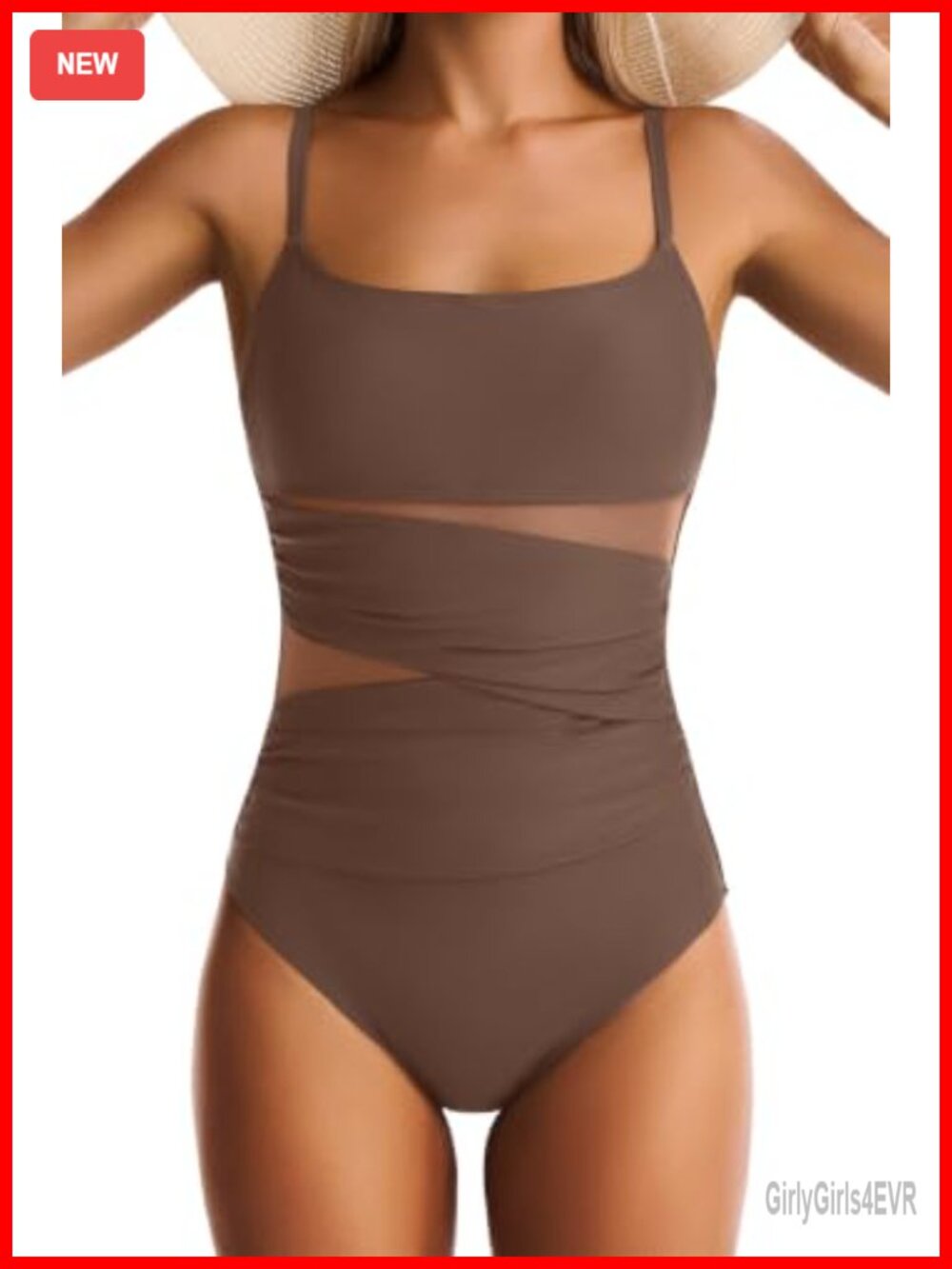 One Piece Swimsuit Tummy Control Mesh Push Up Square Neck